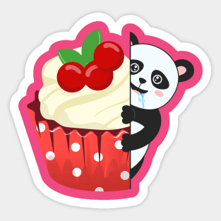 Hungry panda try to eat cupcake Sticker